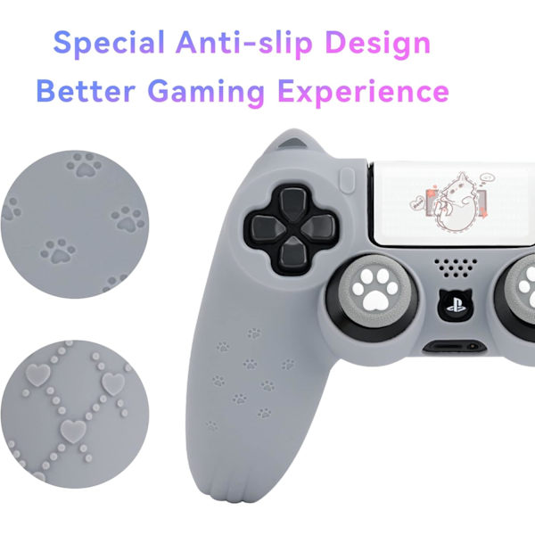 Kattenslab PS4-kontrollerhud Anti-skli Silikonhud Beskyttende Deksel for PS4 Trådløs Kontroller Grey