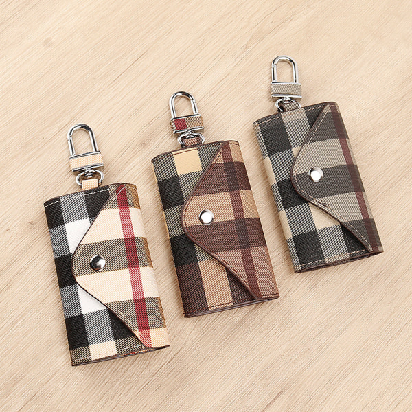Dame Læder Bilnøgleholder Taske, Herre Nøglering Etui Tegnebog med 6 Loop Kroge Nøglering Taske (beige)