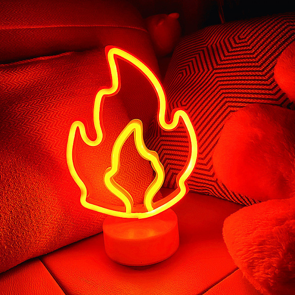 Flammig Neon LED-skylt, Eld Neonljus med Bas Rumdekor LED-lampa Usb/Batteridriven Flammande Neonkonstskylt för Sovrum Bröllop