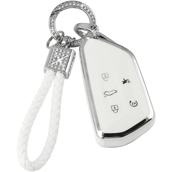 PIFOOG nøkkelringdeksel for VW Volkswagen ID4 Golf GTI R 2022 2023 tilbehør TPU 5 knapper bilnøkkel etui skallbeskytter Bling nøkkelring jentete kvinner