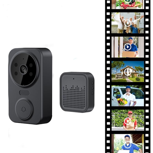 Smart dørklokke, trådløs videodørklokke med intelligent visuel dørklokke, HD nattesyn wifi sikkerhedsdørklokke, batterivers.