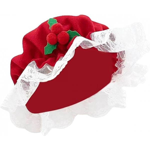 Fru Claus hatt, tomtemor mössa, juldräkt accessoarer spets vit trim hatt elastiskt band för vuxna jul nyår