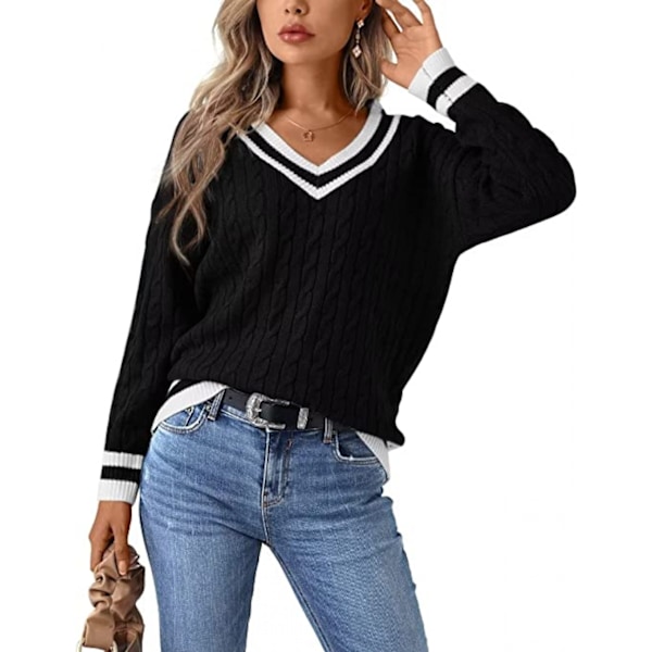 Naisten kaapeli neuloa V-kaulapaita rento pitkähihainen pusero löysä olkapää Jumper Top, pehmeä, mukava ja ihoystävällinen.