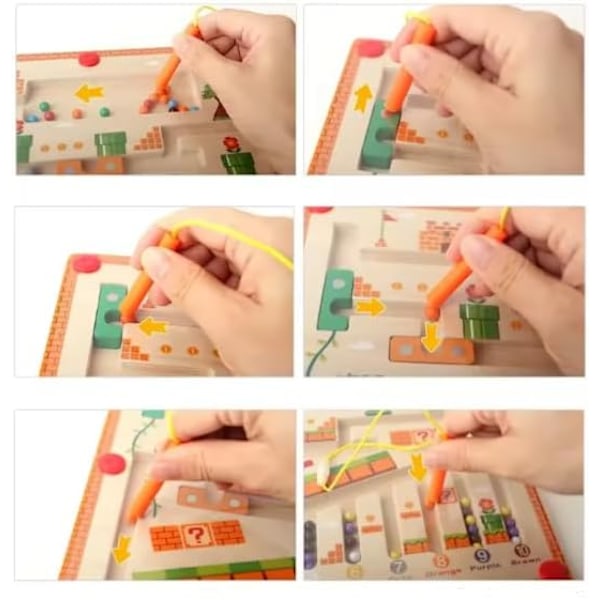 Montessori Magnetisk Farge- og Talllabyrint - Tremagnettavle for Småbarn, Fargegjennkjenning og Telling, Finmotorikk, Gave til 3-6 År