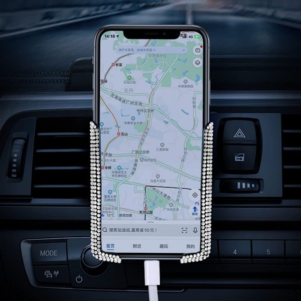 Biltelefonholder, 360 graders justerbar krystal auto bilmontering telefonholder til instrumentbræt, forrude og luftventil (hvid)