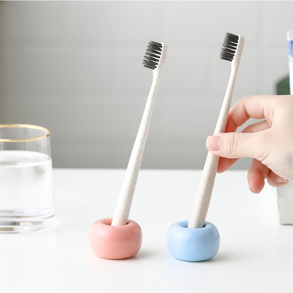 Mini Keramisk Tandbørsteholder Stativ til Badeværelse Forfængelighed Bordplade, Håndlavet Par Tandbørste Hovedholder, Barbermaskineholder og Kontor Penneholder, P Pink blue