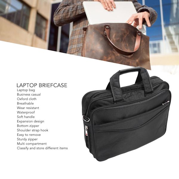 Sort 15 tommer Business Laptop Skuldertaske Kontor Rejse Vandafvisende Udvidelig Laptop Aktentaske Sort 15 tommer
