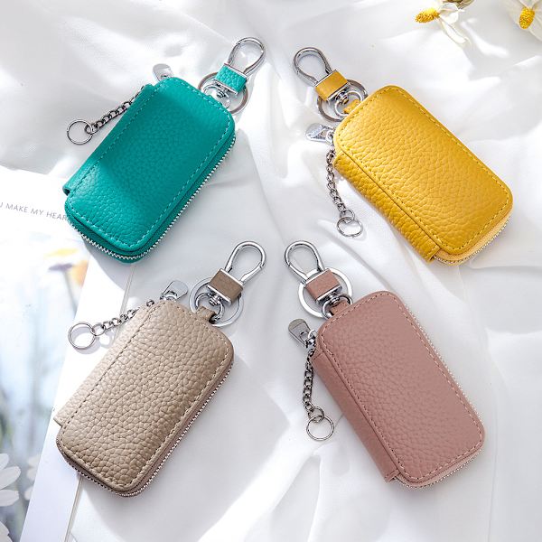 Ny läder enkel mini bilnyckelväska för män och kvinnors hushållsnyckelväska Universal fashion nyckelväska (gul)