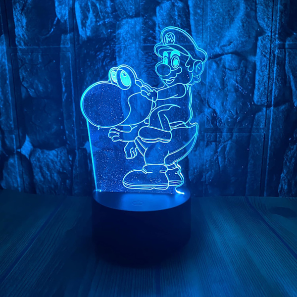 Anime Tegneserie Spil Actionfigur Super Mario Rider Yoshi 3D LED Optisk Illusion Soveværelse Dekoration Bordlampe med Fjernbetjening 7 Farver Akryl Søvn Nat Li