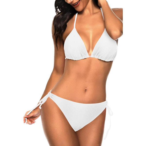 WJSM Dam Triangle Bikini Set Halter Tvådelad Sexig Baddräkt String Tie Sida Baddräkt White XL