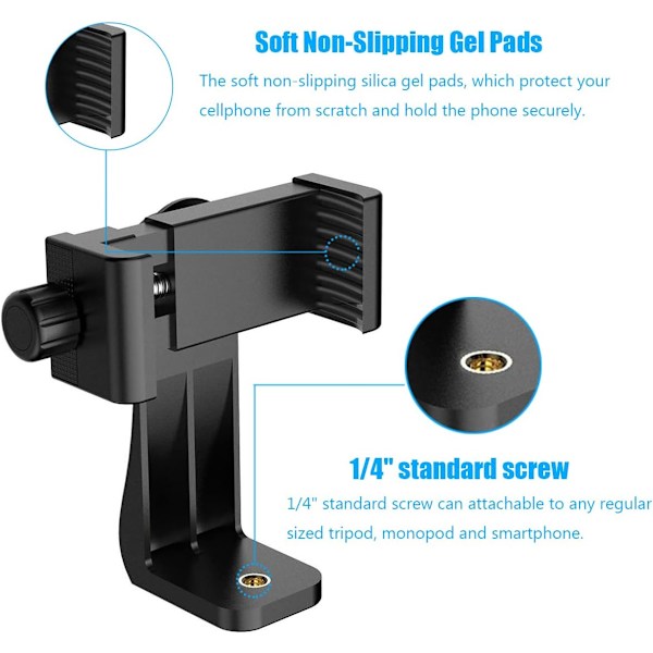 Mobiltelefonstativfäste, smartphone-stativ mobiltelefonhållare monteringsadapterklämma, digital kamerahållare selfie-objektiv monopod justerbar ring Black