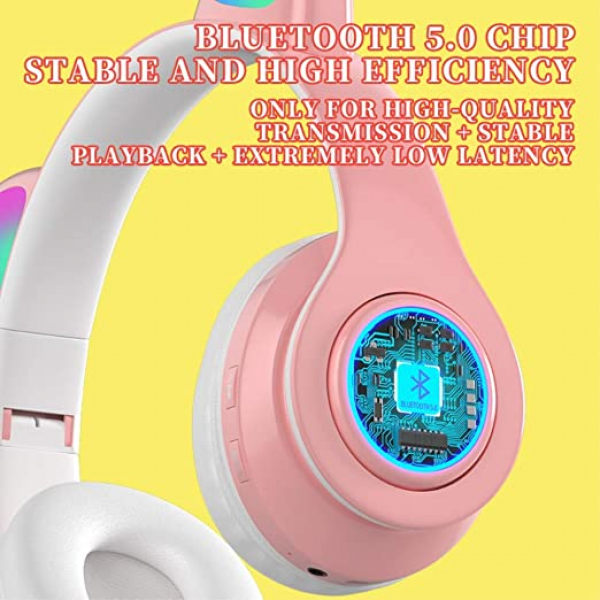 Cat's Ears LED Bluetooth -kuulokkeet, aktiiviset melua vaimentavat kuulokkeet, langattomat korvakuulokkeet, 8 tuntia toistoaikaa, Hi-fi stereo, De