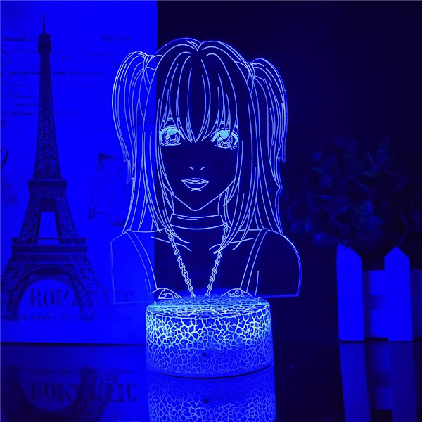 Misa Amane 3D Illusions LED-lys MisaMisa Anime Figur nattlys Kreativ søt jente Soverom RGB skrivebordslampe Feriefeiring (Lava Base)