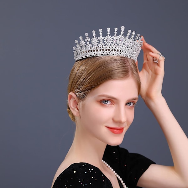 Cubic Zirconia Brudesløjfe til Bryllup Prinsesse Dronning Tiara Høj Fest Pageant Hårpynt Sød 16 Hårtilbehør