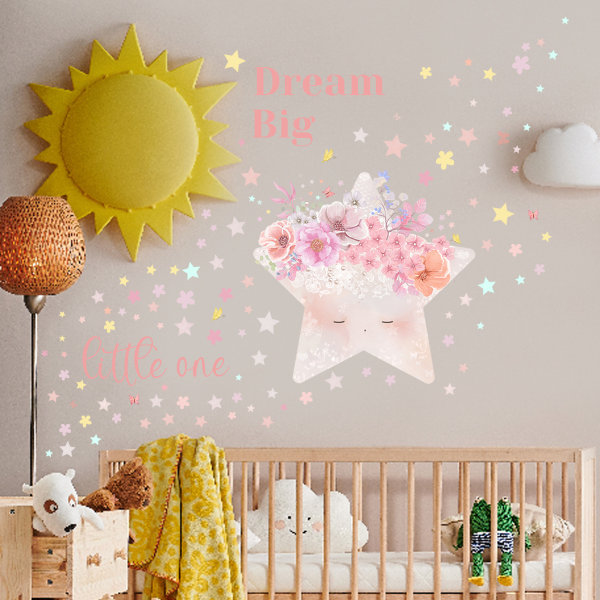 Tähti-seinätarrat lapsille - lastenhuoneen sisustus, helppo kiinnittää - Tarrat tytöille tarkoitettuun makuuhuoneeseen, vaaleanpunainen