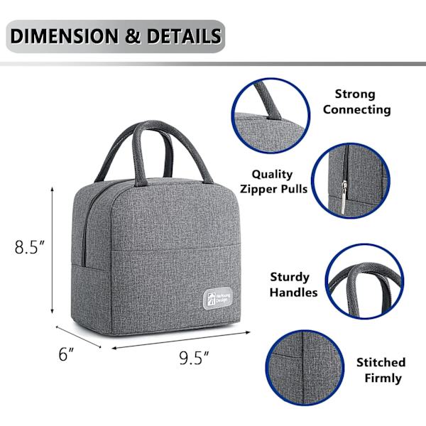 Isoleret frokostpose til kvinder og mænd, genanvendelige frokostbokse, vandtæt tote taske til arbejde, kontor, picnic, udendørs (Lysegrå) Light Grey