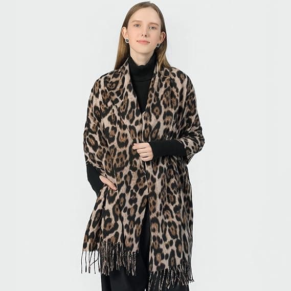 Klassisk leopardmønstret skjerf Vintervarm Dyremyk Kashmir-lignende pledd-skjerf Wrap Sjal