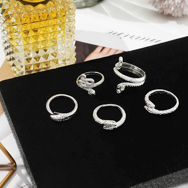 5 st ormringset Ouroboros Wrap Open Rings Stackable Animal Rings Justerbara Knuckle Rings för män och kvinnor (Guld)