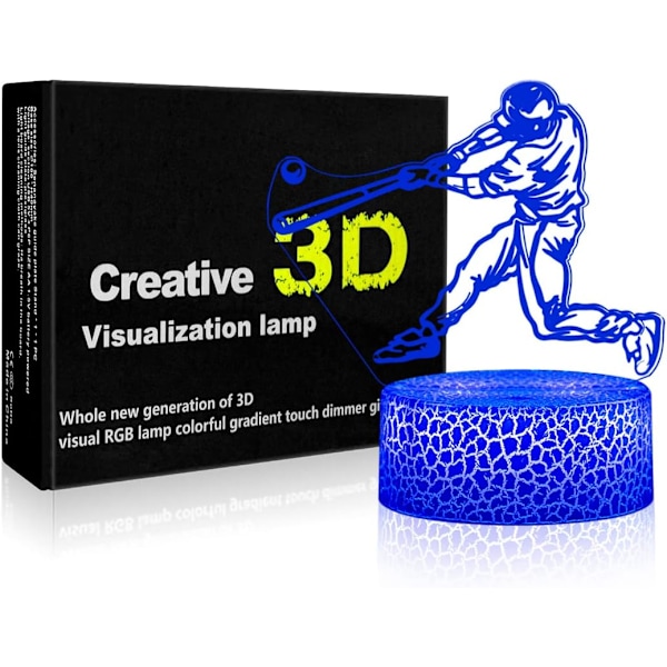 7 Farver 3D Illusion Lys Lampe Automatisk Gradvist Skiftende 3D Natlys | Hjem Værelse Dekoration Bordlampe | Julegave Fødselsdag (Baseball Led Lys)