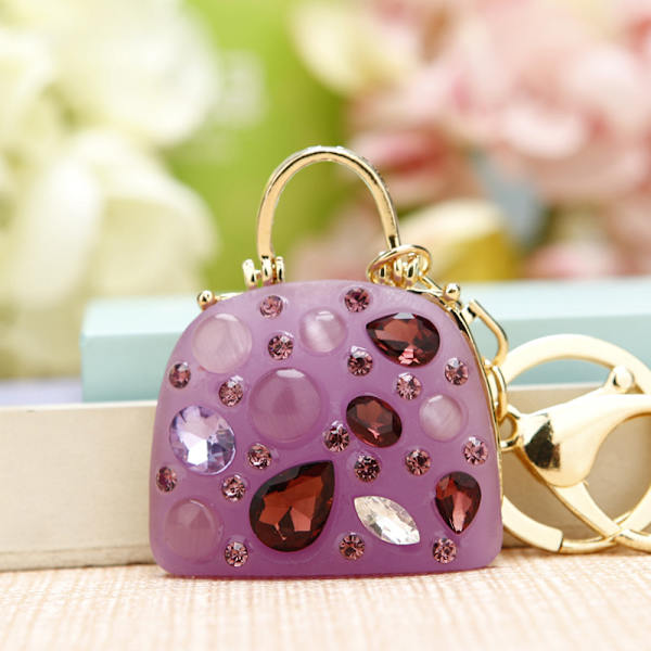 Liten axelväska bilnyckelring kvinnlig väska hänge i metall nyckelring med diamanter liten present-Gelé axelväska Violet