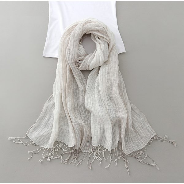 Bomull eller linnescarf lätt sjal unisex, perfekt present till alla, beige vit