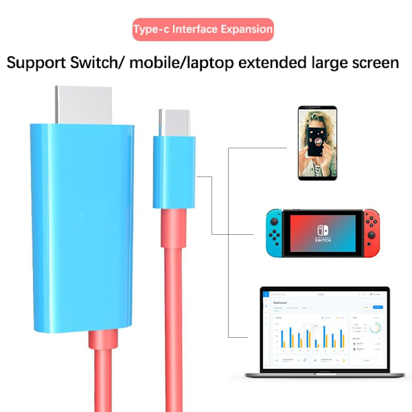 Portabel USB C till HDMI-adapter Switch Dock för Nintendo Switch & OLED, 2M/6.6FT Konverteringskabel 1080P@60Hz Utmatning, 100W PD Snabbladdningsport