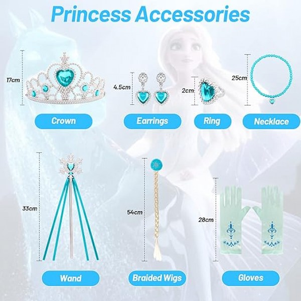 Elsa prinsessklänning med accessoarer för utklädningskläder födelsedagsfest cosplay jul halloween|(130CM)