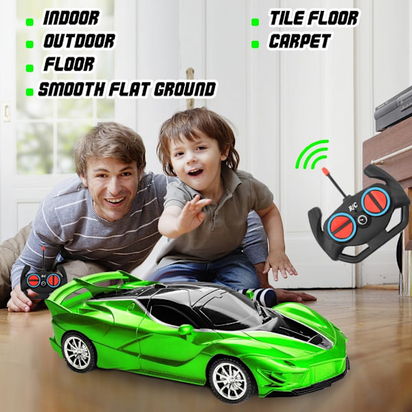 Fjernstyret bil til børn, 1:18 skala sportsracer hobby elektrisk højhastigheds driftmodel køretøj med LED forlygte og 2 controller genopladelig