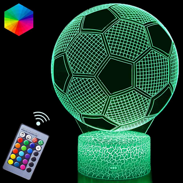 3D Fotboll Nattlampa Illusion LED Lampor Fjärrkontroll USB-driven RGB Färger Bytbara Gåvor för Pojkar Fotbollsälskare för Födelsedag Jul (S