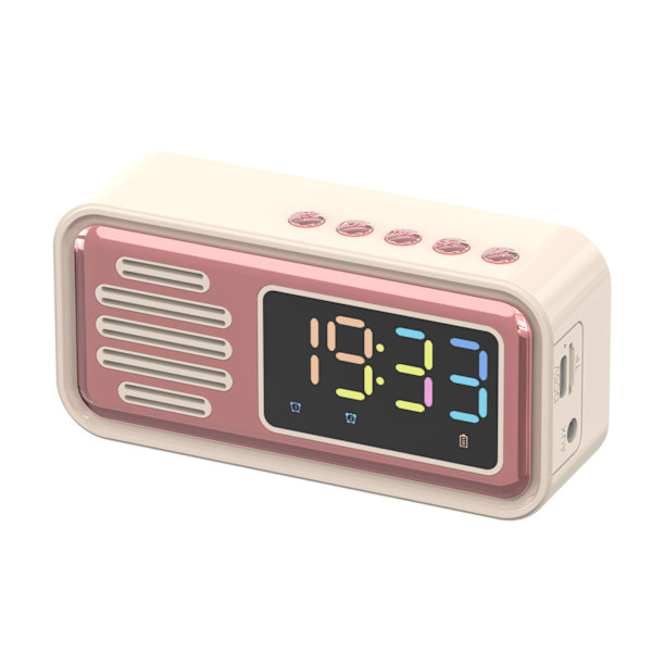 Innovativ retro Bluetooth-högtalare, bärbar, trådlös bordslarm med LED-färgskärm Beige