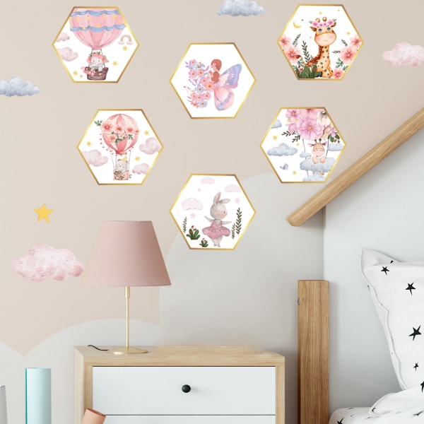 Seinätarra Cartoon Animal Photo Frame tähti pilvi Decals Lastenhuoneen sisustus