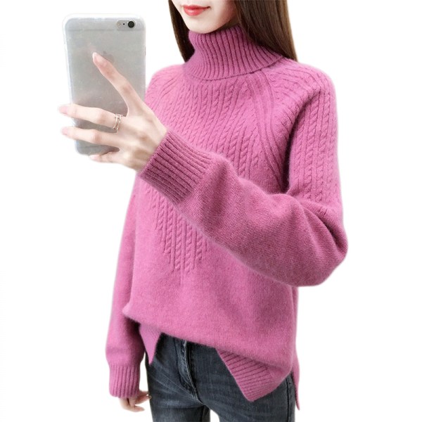 2022 Naisten kausaalinen villapaita pitkähihainen, kevyt perus villapaita, vaaleanpunainen