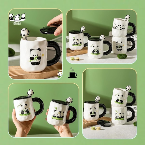 Novelty Panda Kaffeemug Gaveæske, Hvid Keramisk Kaffe Kop med Sød Panda Ske og Støvkop Låg, Sikker-Siddende Panda