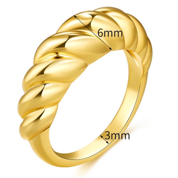 AVEKI 14K kullattu croissant-dome-sormus kierretty punottu kullattu sormus | Paksu sinettisormus, keltainen - Croissant-1, koko: 6