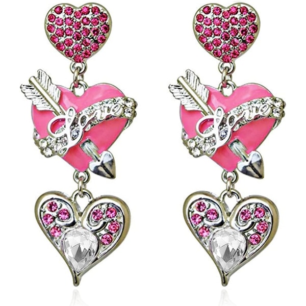 Rosa hjärtformade örhängen Alla hjärtans dag örhängen för kvinnor Hjärtformade i lager Röda hjärtformade örhängen Alla hjärtans dag present (silver)