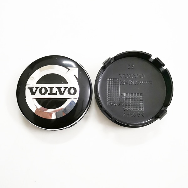 Koskee Volvon cap , vakio Volvo pyörännapa logo ABS- cap 64 mm Volvo Silver Black (nelipakkaus)