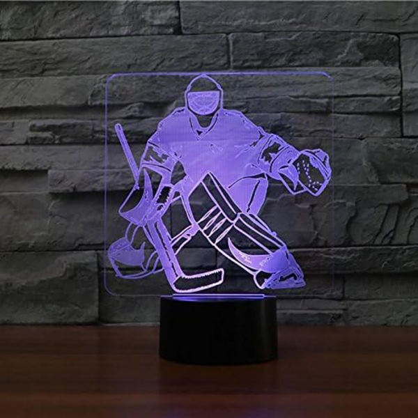 3D Ishockey Målvakt Nattlys Berøringsbord Skrivebord Optisk Illusjon Lamper 7 Farge Skiftende Lys Hjemmedekorasjon Jul Bursdagsgave