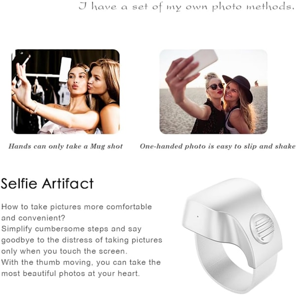 Laddningsbar Bluetooth 5.1 Smart Ring Selfie Fjärrkontroll för iPhone & Android Trådlös Fjärrkontroll Selfie Slutarsläpp White