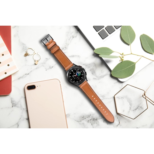 AVEKI Galaxy Watch 4 -ranneke 40mm 44mm/Galaxy Watch 4 Classic 46mm 42mm -rannekkeet, 20mm nahkaranneke naisille ja miehille Samsung Galaxy Watch Active 2/Wa -kellolle