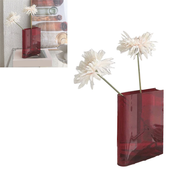 Bokvas för Blommor Estetisk Inredning Konstnärlig Kulturell Smak Dekorativ Bokformad Blomvas för Hem Sovrum Kontor Red (White Characters)