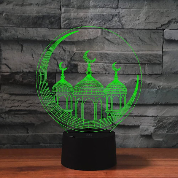 3D Islamisk Arkitektur Fjernbetjening 16 Farve Natlys Illusion Akryl LED Bord Sengelampe Børneværelse Skrivebords Dekoration Fødselsdagsgaver Legetøj