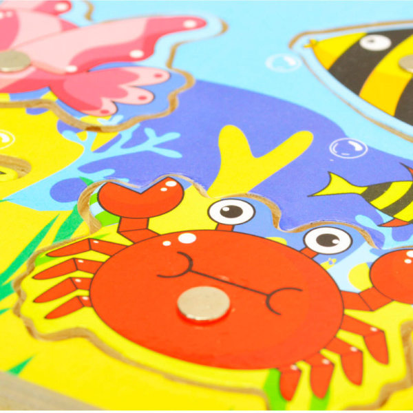Fiskespel i trä - Magnetiska fiskepussel med siffror pussel - Havsdjur Fiskespel för barn Pedagogiska leksaker