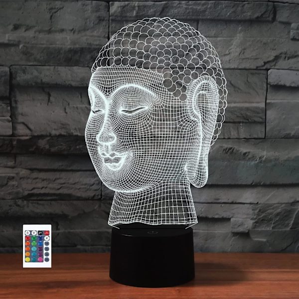 3D Buddha Fjärrkontroll 16 Färger Nattlampor Illusion Akryl LED Bord Sänglampa Barn Sovrum Skrivbords Dekoration Födelsedagspresenter Leksak för Barn
