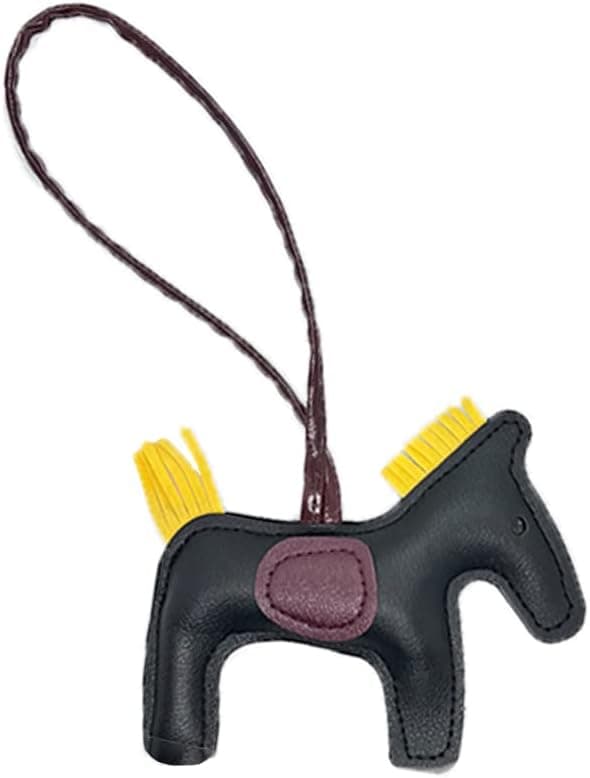 Læder Tassel Pony Nøglering Læder syet hest styling søde mode taske tilbehør Black