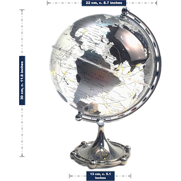 Sølv Globe Bordlampe, 3 meter Lysstreng, Globe Diam. 20 cm, Varmt Hvidt Lys