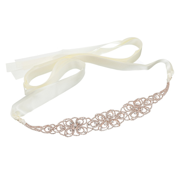 Brudbälte Blad Inlagda Rhinestone Cutout Midjekedja Dam Bälte Bröllopsklänning Prydnad (Rose Gold)