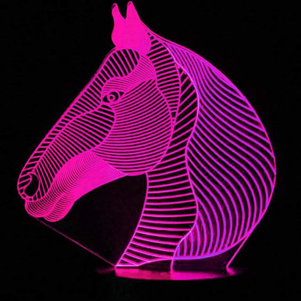 3D Hest Nattelys Bordskrive Optisk Illusjon Lamper 16 Farge Skiftende Lys LED Bordlampe Jul Hjem Kjærlighet Bursdag Barn Barn Dekor Leke Gave