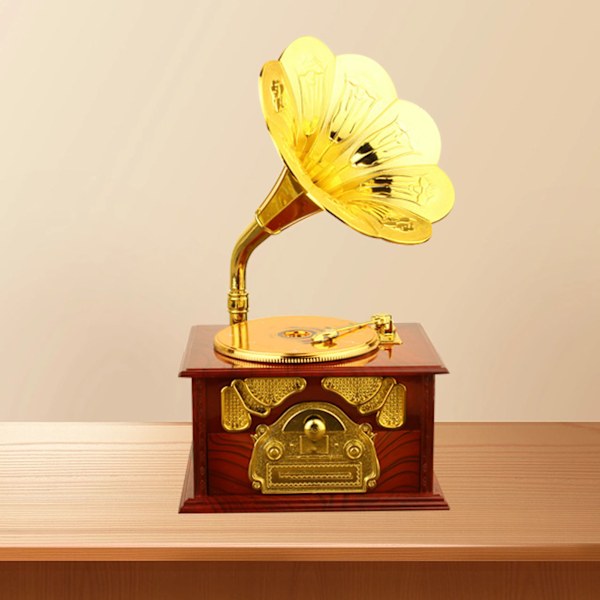 Retro Grammofon Musikbox Klassisk Grammofonspeldosa Musikbox för Hemskrivbordet Musikalisk Dekoration Brown