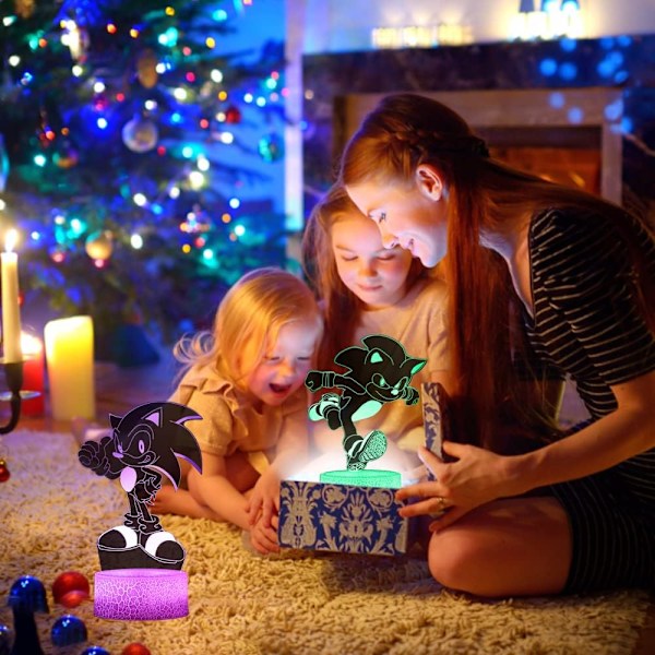 3D Sonic Anime Nattlampe - LED Illusionslampe med 2 Mønstre og 16 Fargeendringer, Dekorativ Bordlampe med Fjernkontroll, Kreativ Bursdags- og Julegave