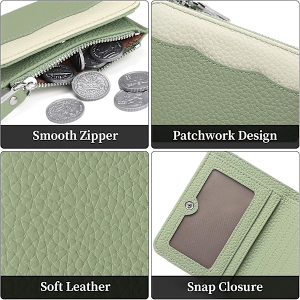 Liten Damplånbok Bifold Slim RFID-skydd Kreditkortshållare med Dragkedja Myntficka Läder green